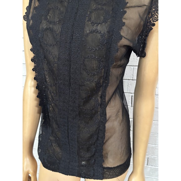 Womens Black Lace Sheer‎ Mock Neck Sleeveless Top Dark Academia Fairy Grunge - Picture 2 of 6